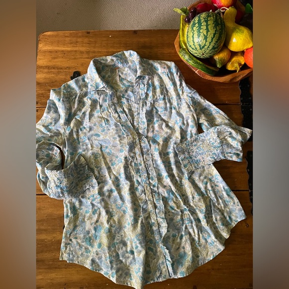 Free People Wild Gardenia Floral Ruffle Tunic Button Down Shirt Blouse S Small - Picture 3 of 12